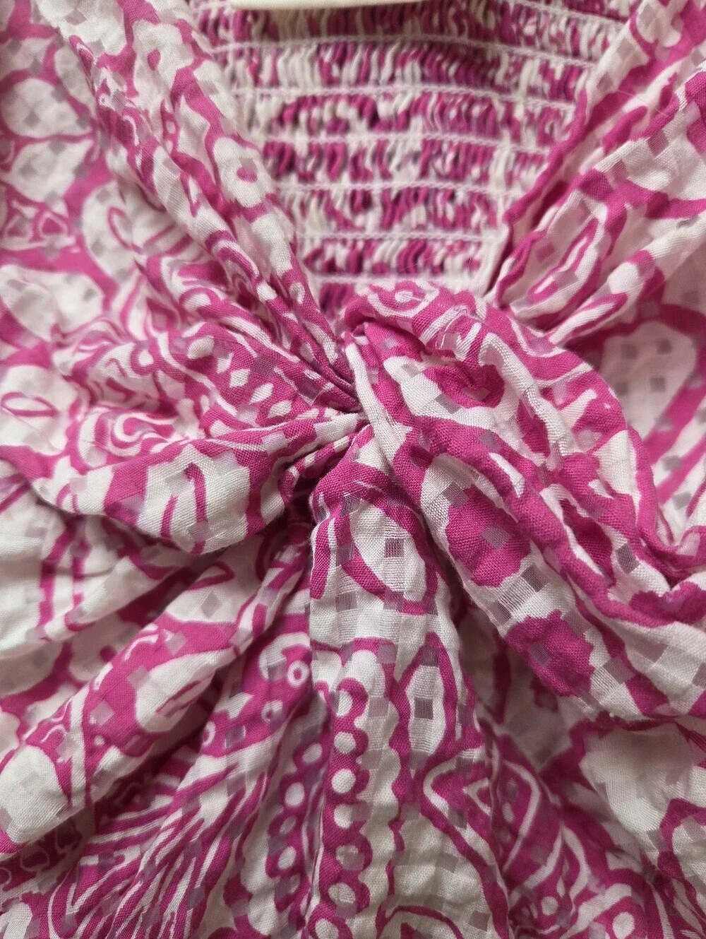 Maeve for Anthropologie Pink White Floral Smocked Wrap Puff-Sleeve Crop Top XL